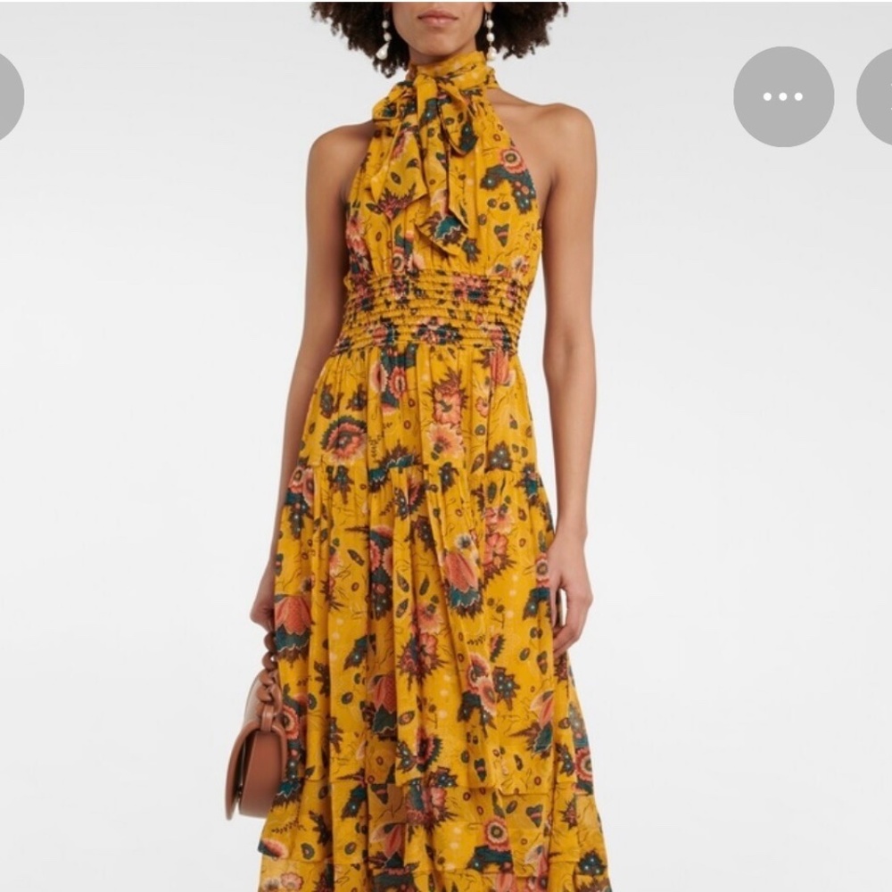 Ulla Johnson Maya Halter Top Floral Silk Chiffon Midi Dress Womens Sz 8